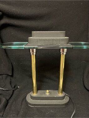 Vintage Black and Gold Robert Sonneman Bankers Table Lamp